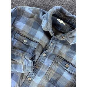 Duluth Trading Co Flannel Jacket Blue Plaid L Tall LT Fleece Lined